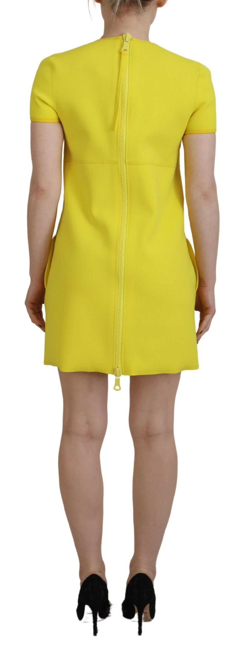 Dsquared² Sarı Naylon Kısa Kollu Yuvarlak Yaka Mini Elbise